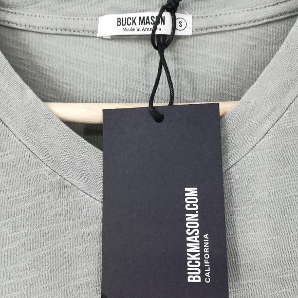 Buck Mason V-neck Slub Curved Hem T-Shirt Size S New NWT Green Short Sleeve - Picture 11 of 11